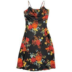 Sara Michelle Black Floral Cowl Neck Slip Dress Strappy A Line - S